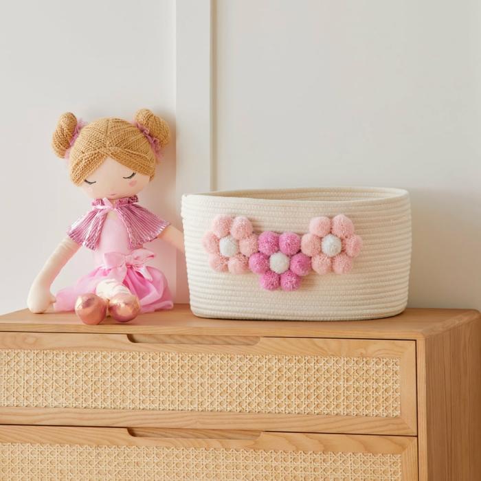 Baskets & Storage |  Designer Pom Pom Burst Rectangle Decorative Basket Baskets & Storage Baskets & Storage