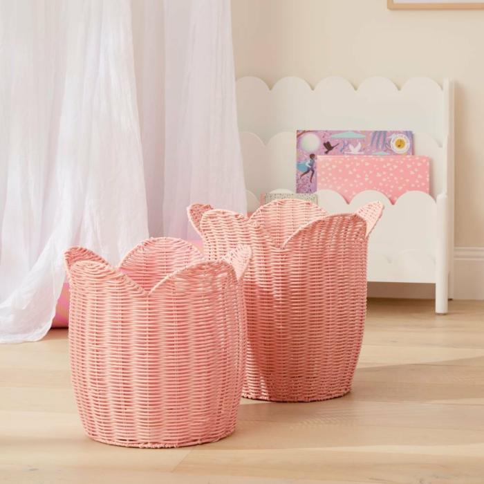 Baskets & Storage |  Flower Pink Poly Rattan Basket Baskets & Storage Baskets & Storage