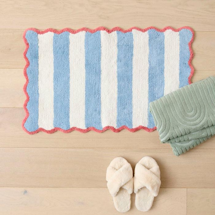 Bath Mats & Bath Runners |  Scallop Stripe Chambray Blue & Natural Bath Mat Bath Mats & Bath Runners Bath Mats & Bath Runners