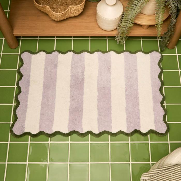 Bath Mats & Bath Runners |  Scallop Stripe Lilac & Natural Bath Mat Bath Mats & Bath Runners Bath Mats & Bath Runners