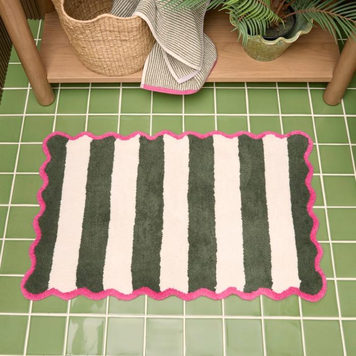 Bath Mats & Bath Runners |  Scallop Stripe Spinach & Natural Bath Mat Bath Mats & Bath Runners Bath Mats & Bath Runners