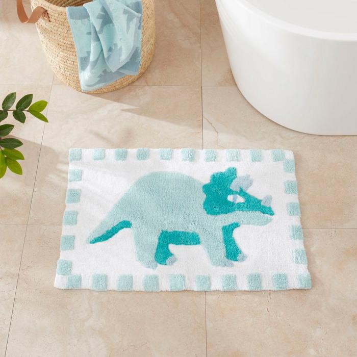 Bath Mats |  Dino Check Blue & Mint Bath Mat Bath Mats Bath Mats