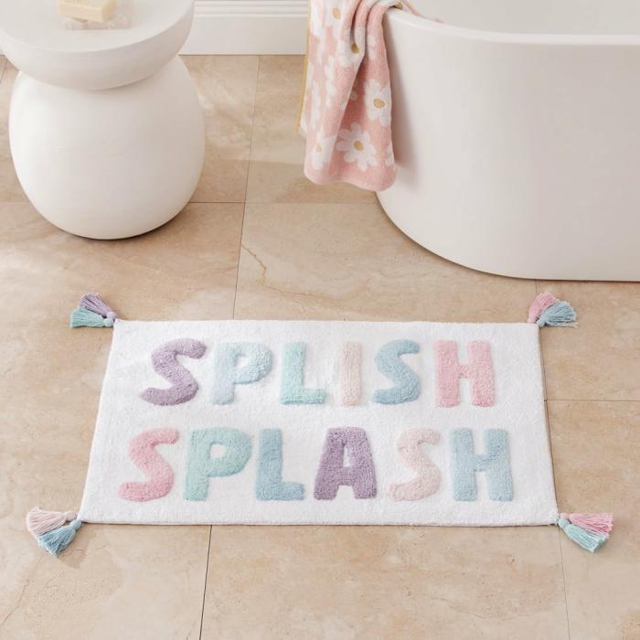 Bath Mats |  Splish Splash Pink & Lilac Text Bath Mat Bath Mats Bath Mats