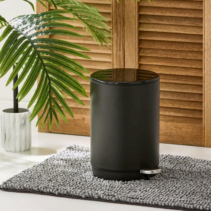 Bathroom Accessories |  Round Black Metal Dust Bin Bathroom & Laundry Bathroom Accessories