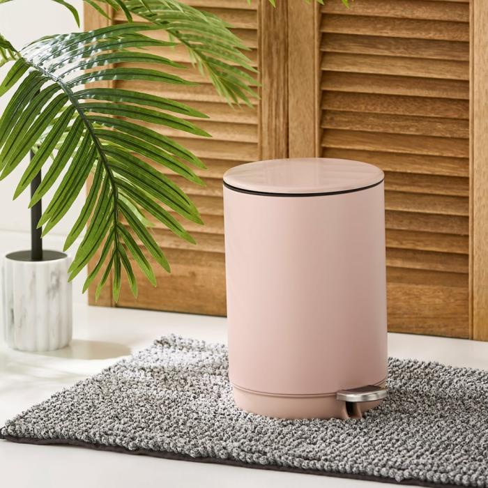 Bathroom Accessories |  Round Blush Metal Dust Bin Bathroom & Laundry Bathroom Accessories