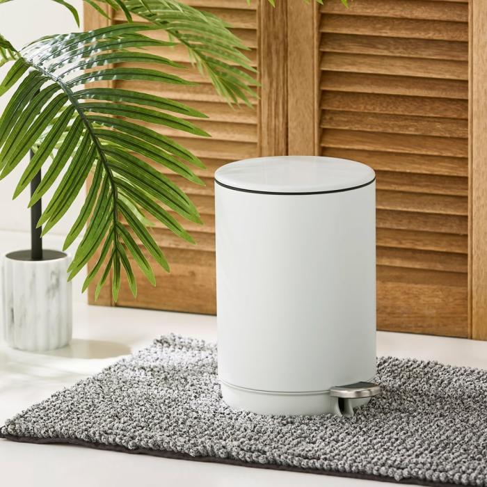 Bathroom Accessories |  Round White Metal Dust Bin Bathroom & Laundry Bathroom Accessories