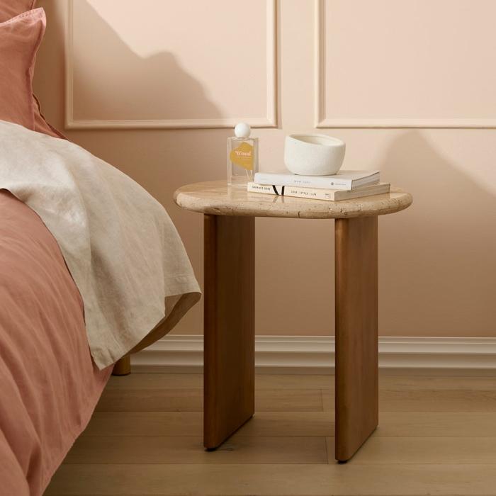 Bedside Tables |  Travertine Chestnut Side Table Bedroom Furniture Bedside Tables