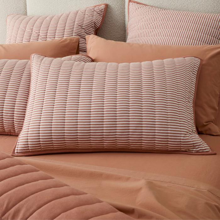 Coverlets |  Ultra Soft Jersey Clay & Clay Stripe Quilted Pillowcases Bedlinen Coverlets