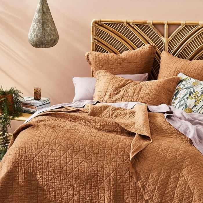 Coverlets |  Vintage Washed Linen Caramel Quilted Coverlet Separates Bedlinen Coverlets