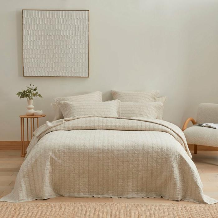 Coverlets |  Vintage Washed Linen Fine White & Linen Stripe Quilted Coverlet Separates Bedlinen Coverlets