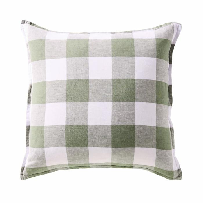 Cushions |  Belgian Forest & Linen Large Check Vintage Washed Linen Cushion Cushions Cushions