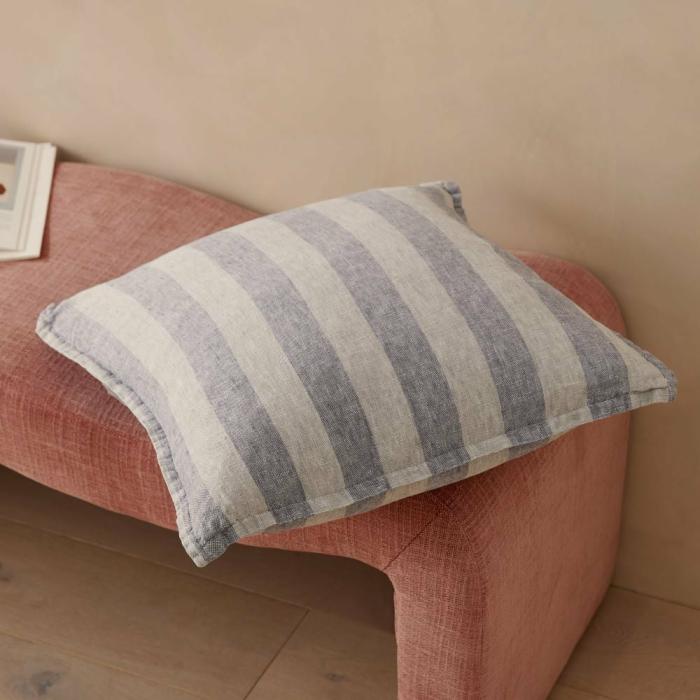 Cushions |  Belgian Gum Leaf & Deep Teal Stripe Vintage Washed Linen Cushion Cushions Cushions