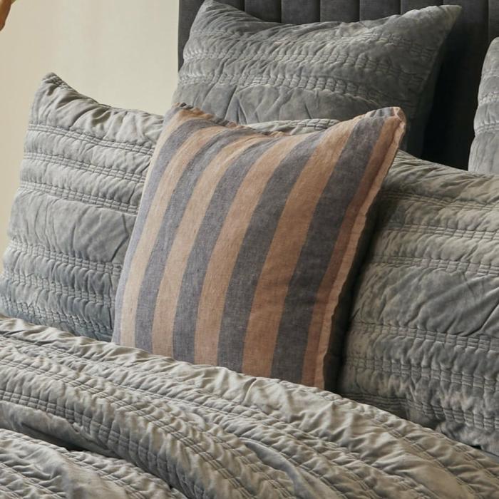 Cushions |  Belgian Hazelnut & Slate Stripe Vintage Washed Linen Cushion Cushions Cushions