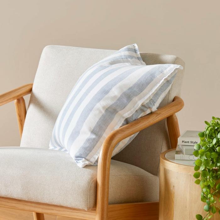 Cushions |  Belgian Light Denim Stripe Vintage Washed Linen Cushion Cushions Cushions