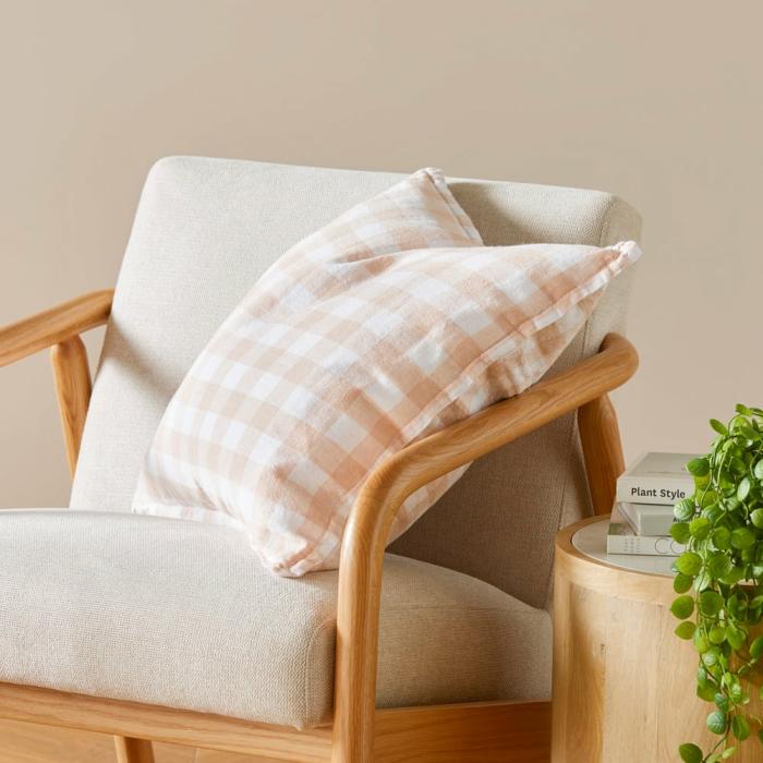 Cushions |  Belgian Nude Pink & White Check Vintage Washed Linen Cushion Cushions Cushions