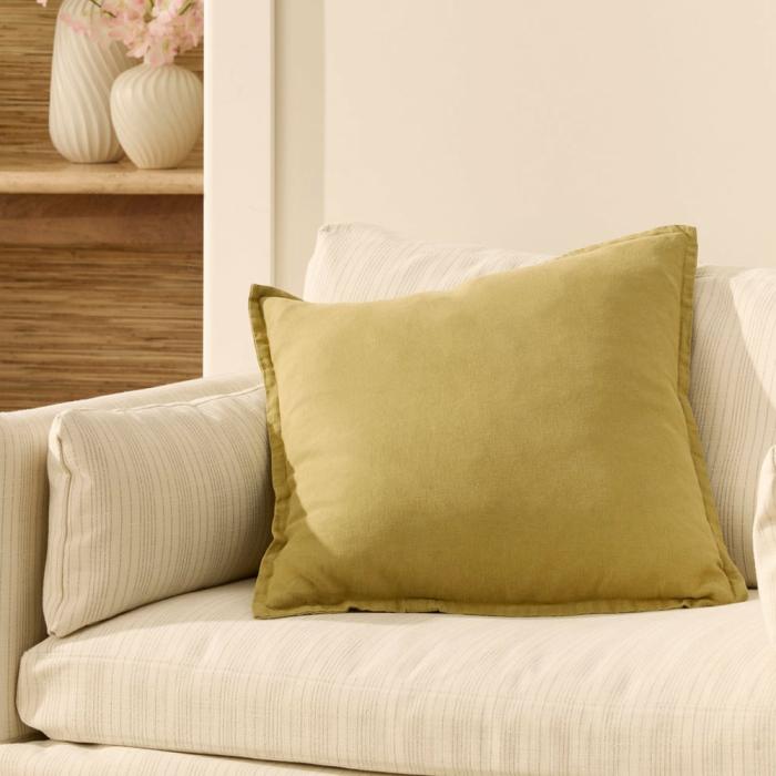 Cushions |  Belgian Olive Green Vintage Washed Linen Cushion Cushions Cushions