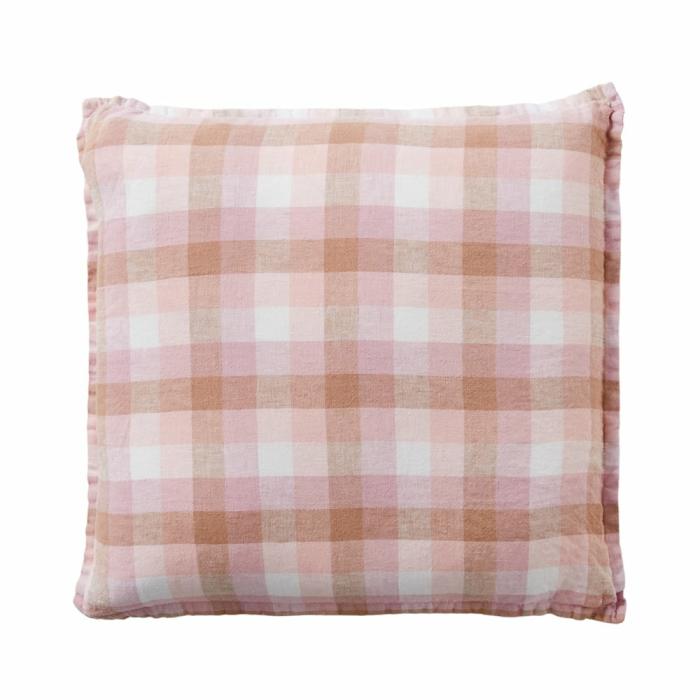 Cushions |  Belgian Spiced Pinks Check Vintage Washed Linen Cushion Cushions Cushions