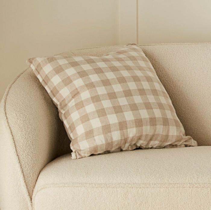 Cushions |  Belgian White Check Vintage Washed Linen Cushion Cushions Cushions