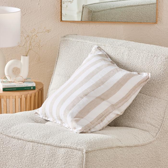 Cushions |  Belgian White & Linen Stripe Vintage Washed Linen Cushion Cushions Cushions