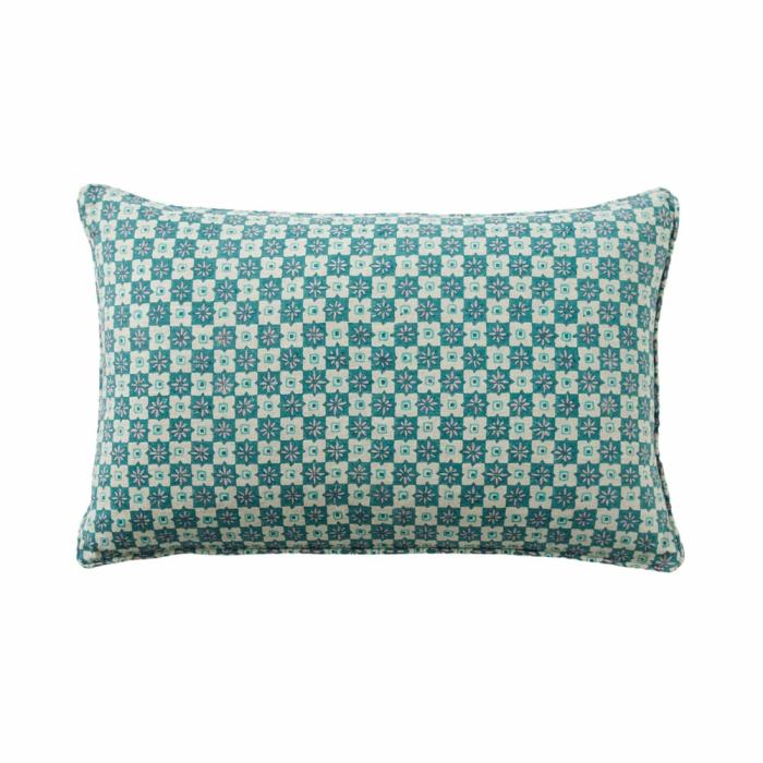 Cushions |  Delhi Woodblock Aditi Teal Linen Cushion Cushions Cushions