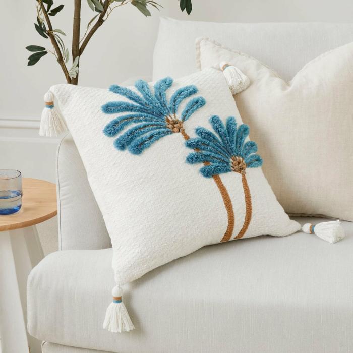 Cushions |  Falls Palm White And Blue Cushion Cushions Cushions