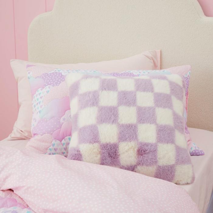 Cushions |  Frankie Lilac Check Faux Fur Cushion Cushions Cushions