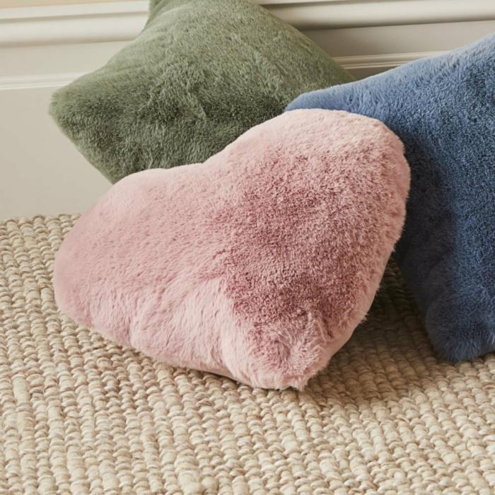 Cushions |  Frankie Pink Heart Faux Fur Shaped Cushion Cushions Cushions