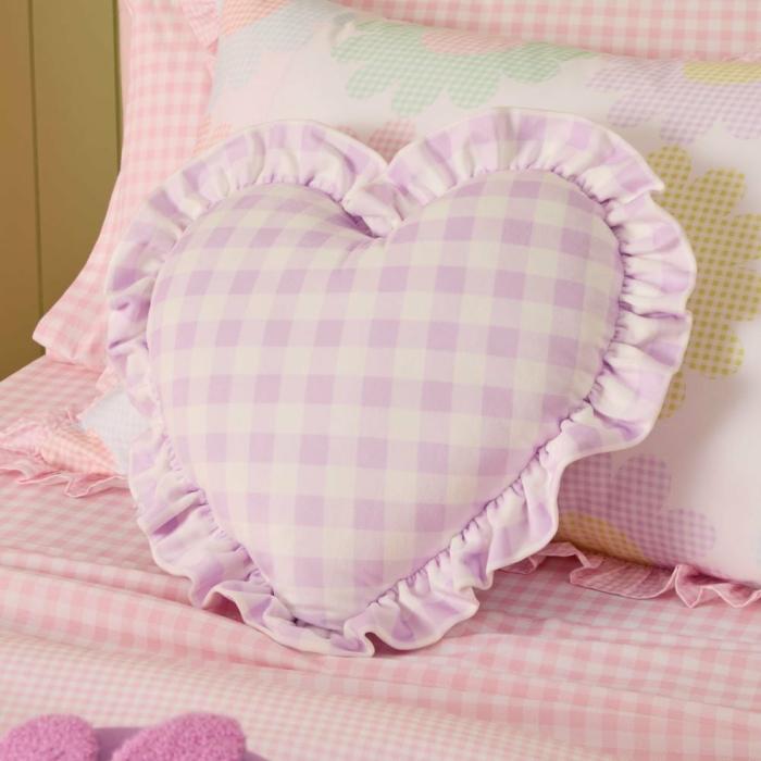 Cushions |  Lilac Heart Gingham Shaped Velvet Cushion Cushions Cushions