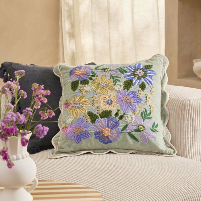 Cushions |  Sephora Green Floral Velvet Cushion Cushions Cushions