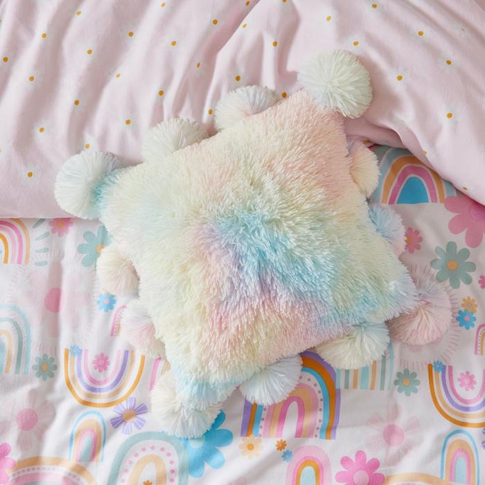 Cushions |  Snuggly Sherpa Pom Pom Cushion Rainbow Cushions Cushions