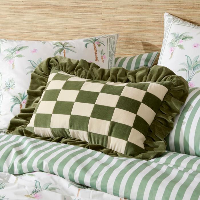 Cushions |  Taylor Green & Natural Velvet Cushion Cushions Cushions