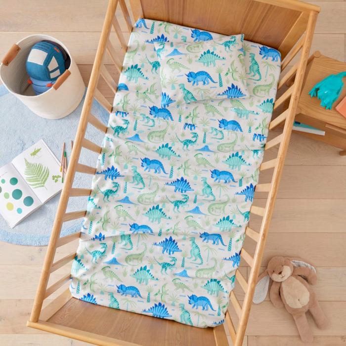 Flannelette |  Dino Play Mint Flannelette Cot Sheet Set Flannelette Flannelette