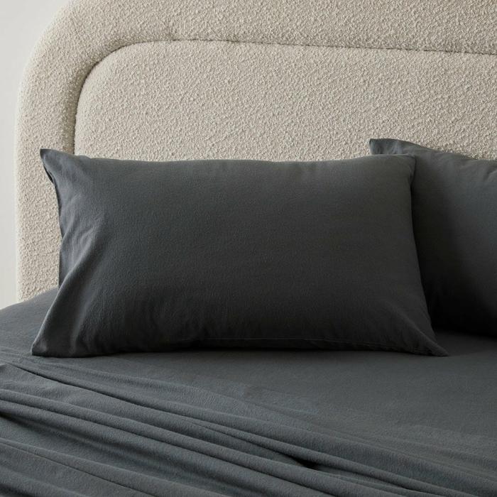 Flannelette |  Flannelette Charcoal Plain Dye Pillowcases Bedlinen Flannelette