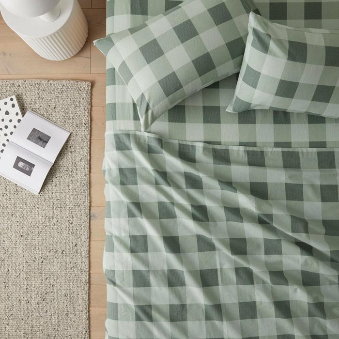 Flannelette |  Flannelette Green Check Printed Sheet Set Bedlinen Flannelette