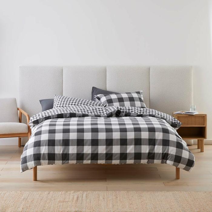 Flannelette |  Flannelette Printed Charcoal Check Quilt Cover Set Bedlinen Flannelette