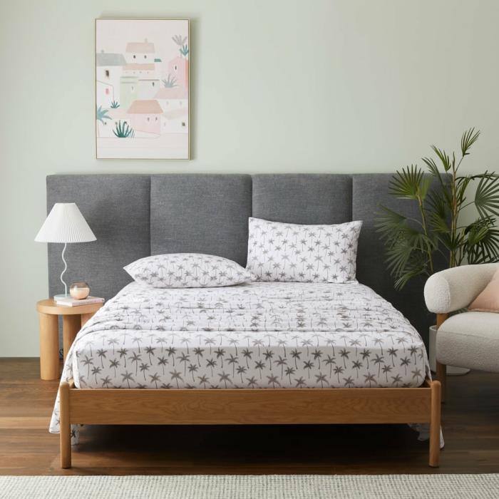 Flannelette |  Flannelette Printed Charcoal Palms Sheet Set Bedlinen Flannelette