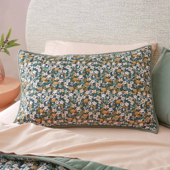 Flannelette |  Flannelette Printed Libertine Floral Green Quilted Pillowcases Bedlinen Flannelette