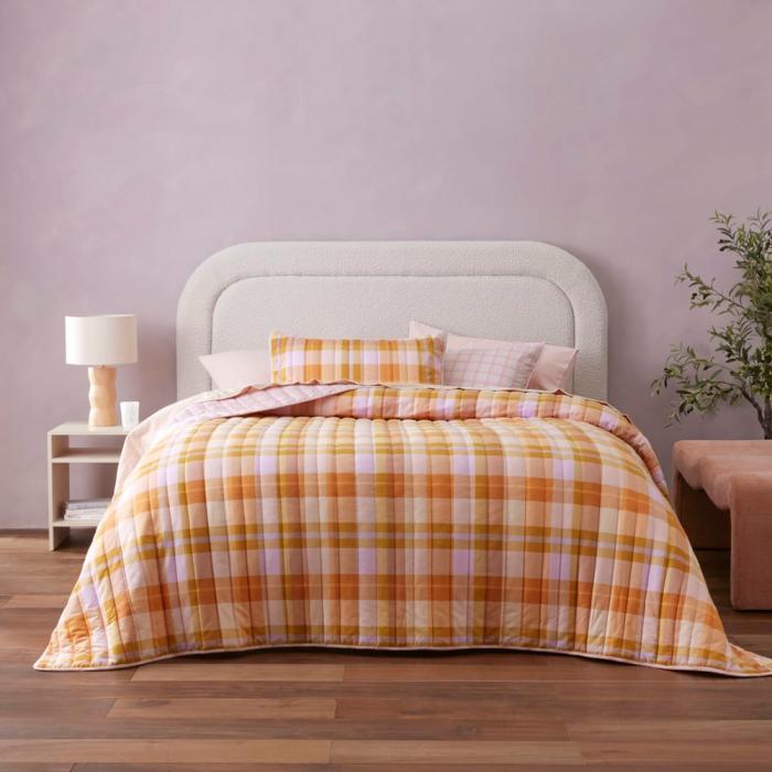 Flannelette |  Flannelette Printed Melrose Check Spice Quilted Coverlet Separates Bedlinen Coverlets