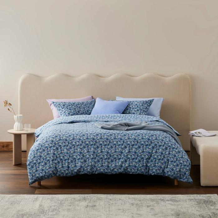 Flannelette |  Flannelette Printed Winter Blossom Blue Quilt Cover Set Bedlinen Flannelette