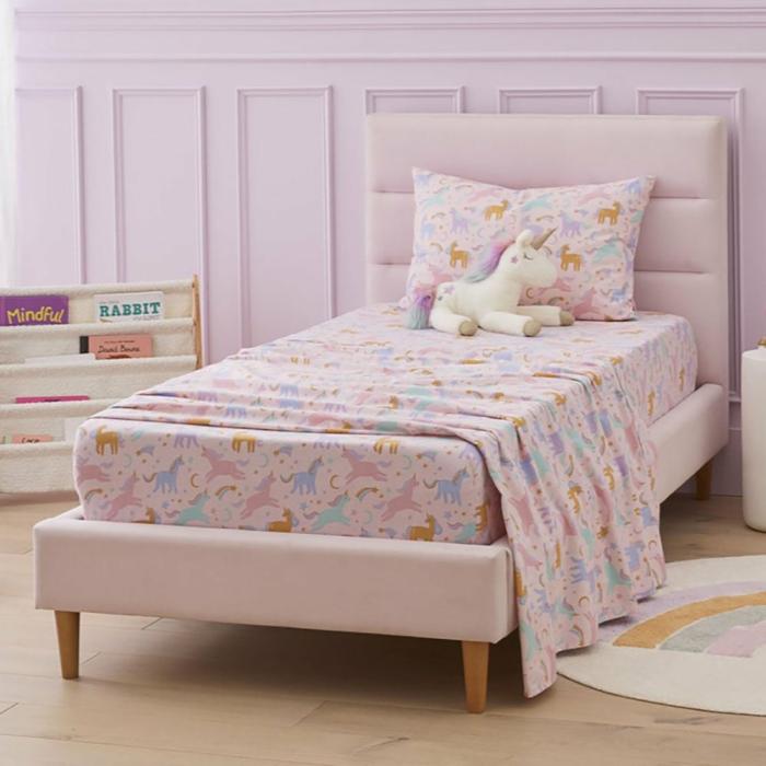 Flannelette |  Moonlight Unicorn Pink Flannelette Sheet Set Flannelette Flannelette