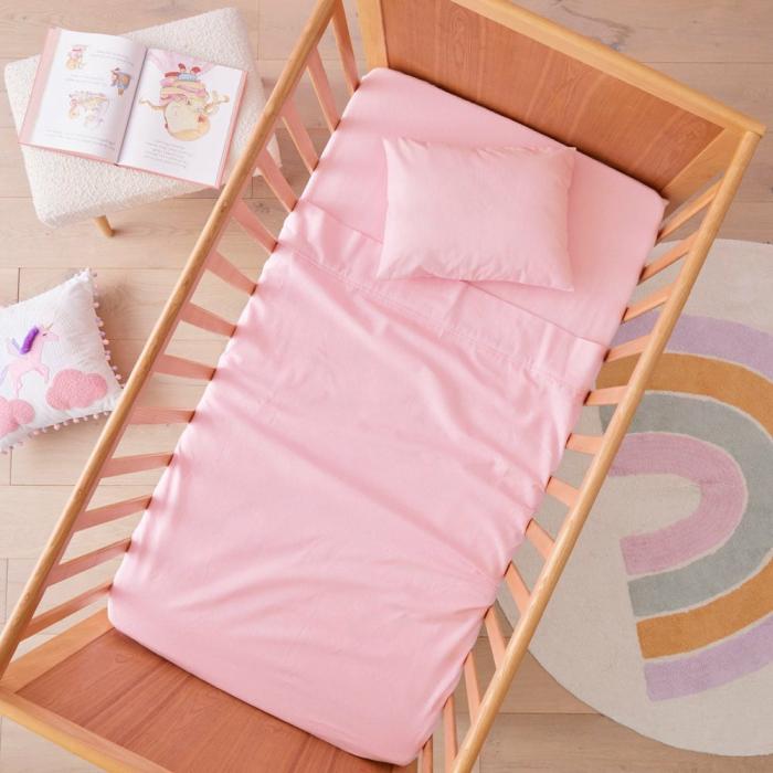 Flannelette |  Plain Dye Pink Flannelette Cot Sheet Set Flannelette Flannelette