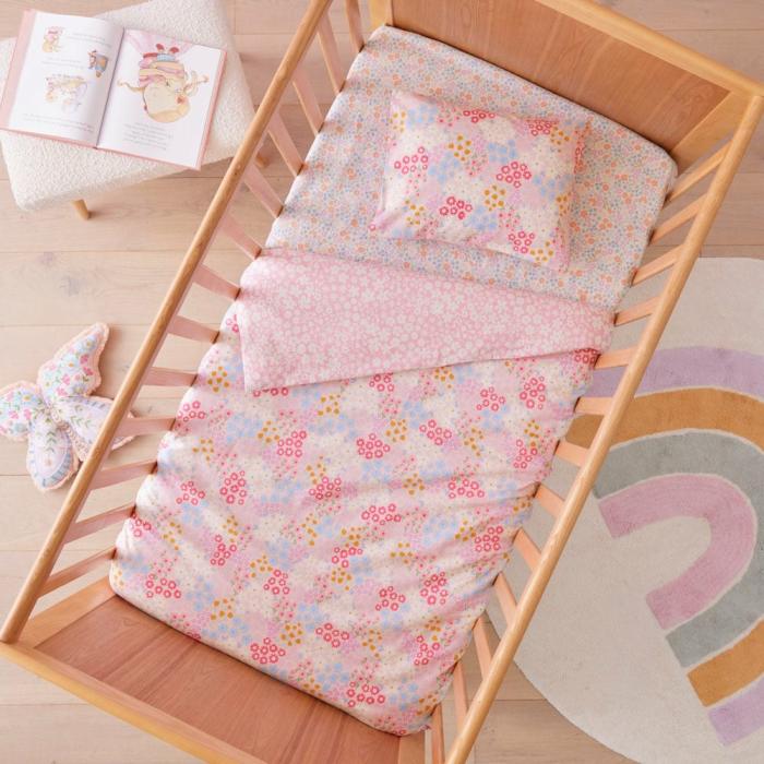 Flannelette |  Polly Floral Pink Flannelette Cot Quilt Cover Set Flannelette Flannelette