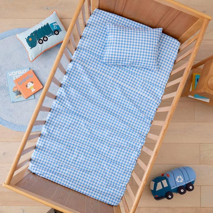 Flannelette |  Rylee Blue Gingham Flannelette Cot Sheet Set Flannelette Flannelette