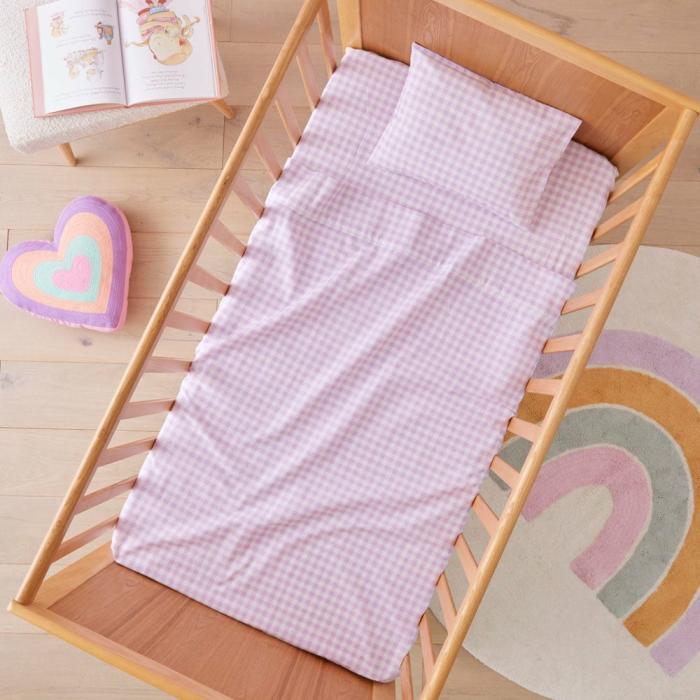 Flannelette |  Rylee Lilac Gingham Flannelette Cot Sheet Set Flannelette Flannelette