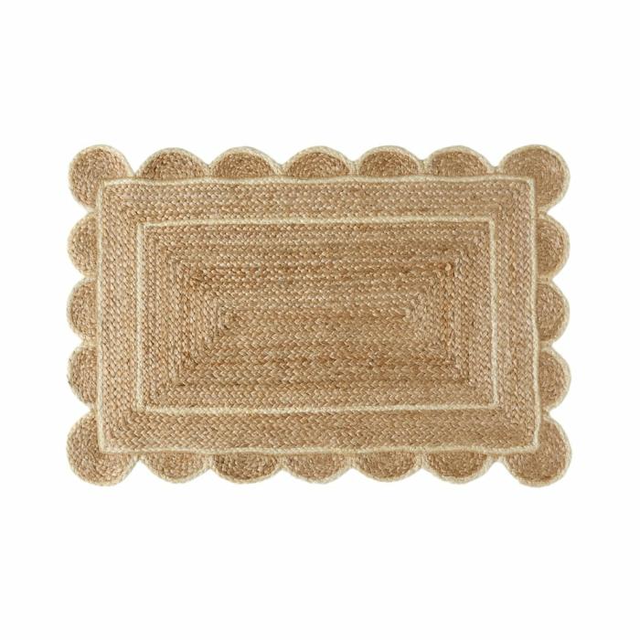 Floor Rugs & Mats |  Jute & White Scalloped Indoor Mat Floor Rugs & Mats Floor Rugs & Mats