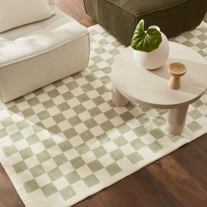 Floor Rugs & Mats |  Supersoft Checkerboard Sage Washable Rug Floor Rugs & Mats Floor Rugs & Mats