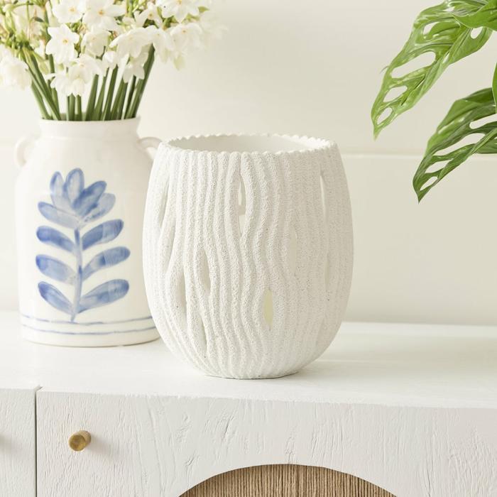 Home Decor |  Coastal Ridge Off White Lantern Home Decor Home Decor