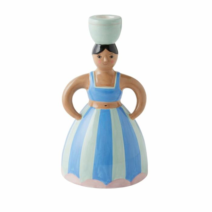 Home Decor |  Spanish Lady Green & Blue Stripe Candleholder Home Decor Home Decor