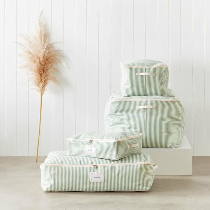 Laundry |  Green Pinstripe Storage Bags Laundry Laundry