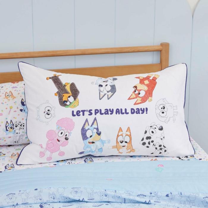 Pillowcases |  Bluey & Friends Organic Cotton White Text Pillowcase Kids Bedlinen Pillowcases